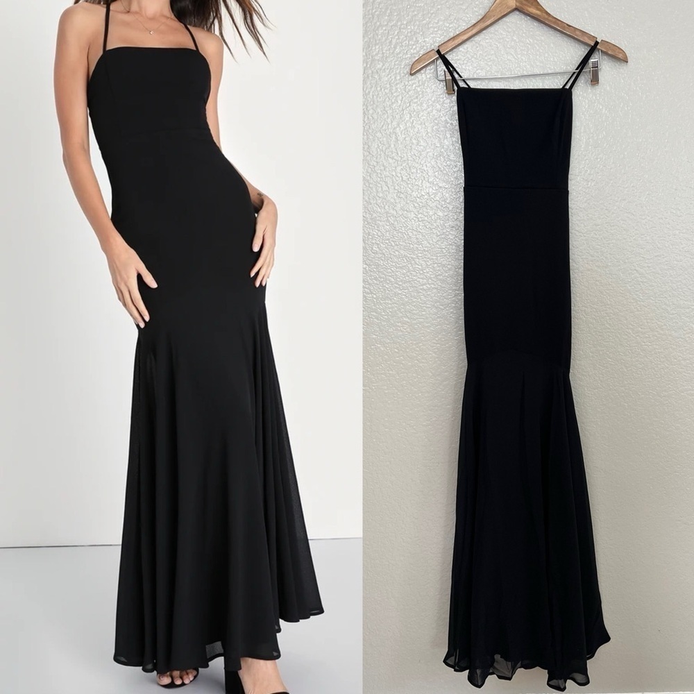 Charming Endearment Black Lace-Up Trumpet Maxi Dress